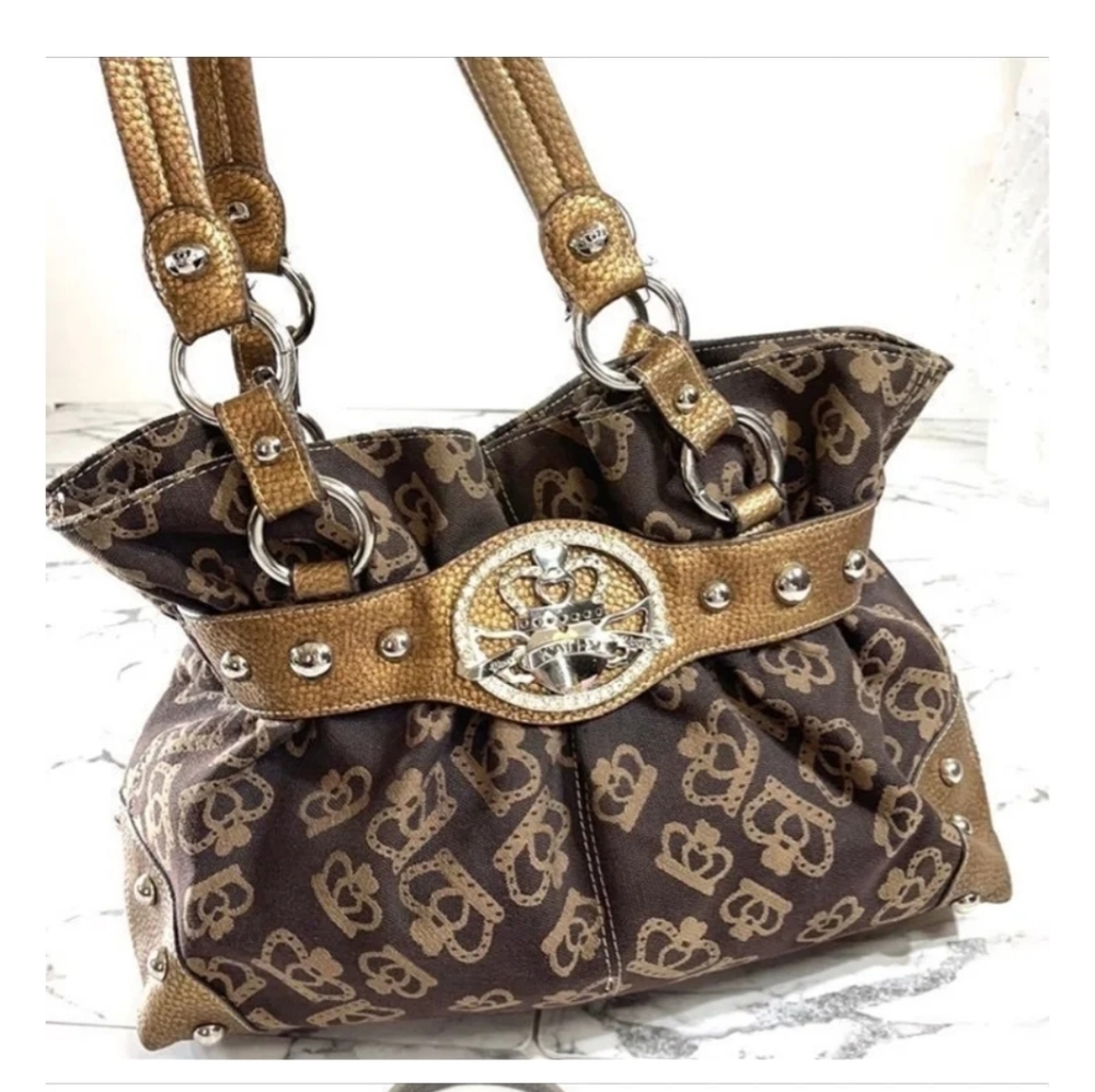 Kathy Van Zeeland Brown and Gold Shoulder Bag & Wristlet Wallet